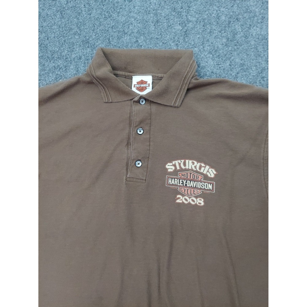Harley Davidson Polo Shirt Mens XL Brown STURGIS 2008 RK Stratman Cotton